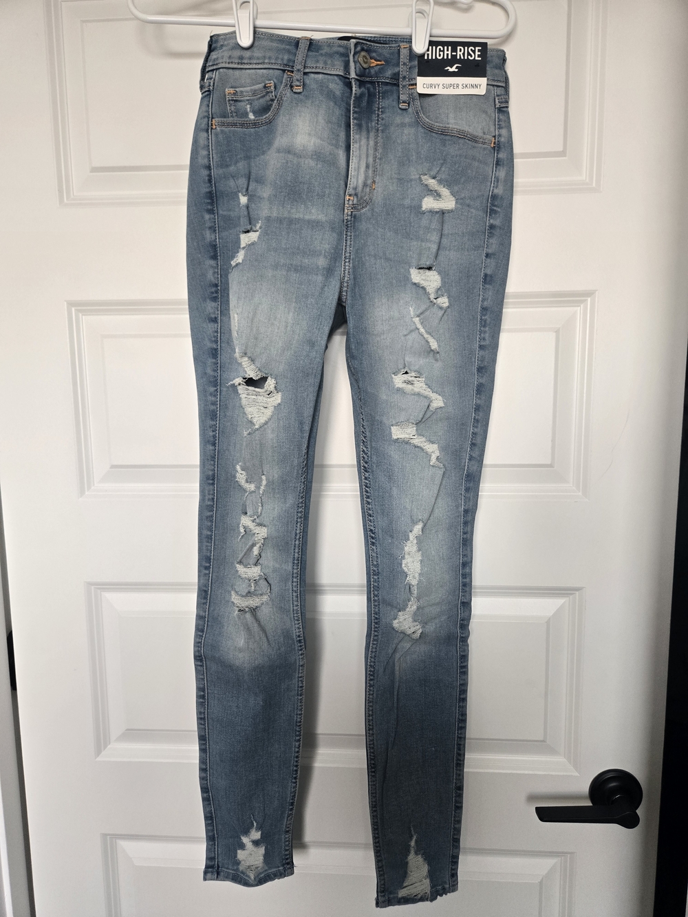 Hollister Light Blue High-Rise Curvy Super Skinny Ripped Jeans
